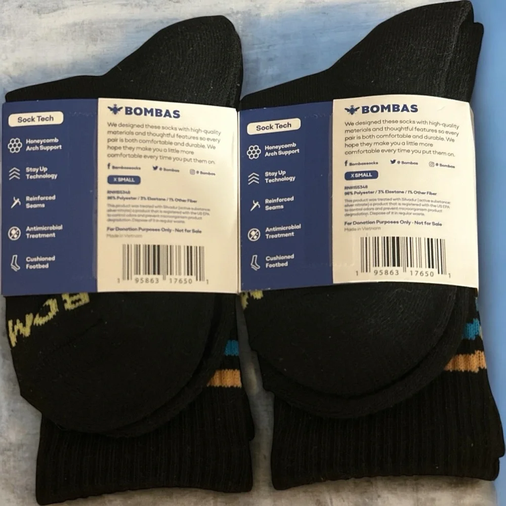 New BOMBAS black Crew. Socks size XS 4-7